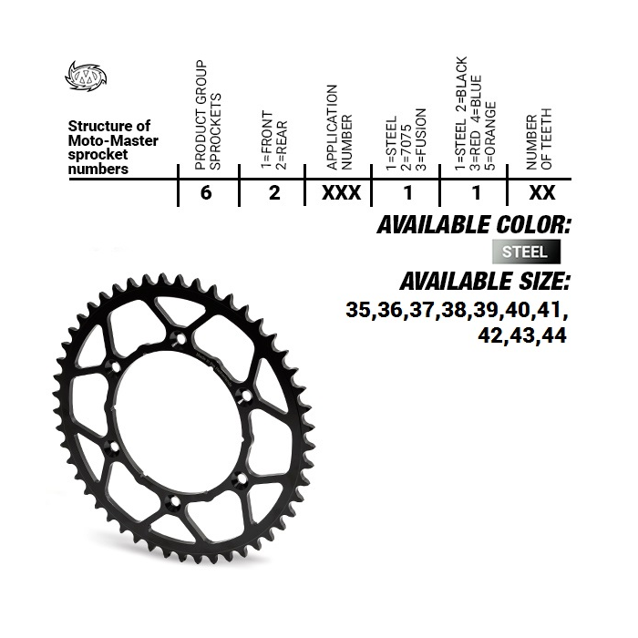 MOTO-MASTER steel rear sprocket ULTRALIGHT 4644 42 (464442) KTM SX 50/SX 50 MINI '14-, SX-E5 E-BIKE '19x17, TC 50 MINI '18