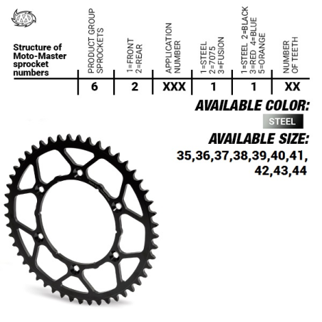MOTO-MASTER galinė žvaigždė plieninė ULTRALIGHT 4644 42 (464442) KTM SX 50/SX 50 MINI '14- , SX-E5 E-BIKE '19x17, TC 50 MINI '18