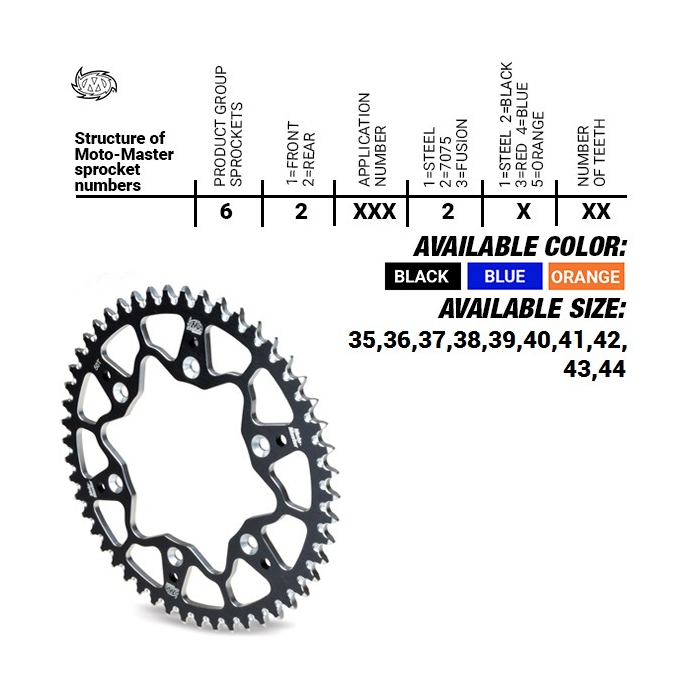 MOTO-MASTER galinė žvaigždė aliumininė T7075 4644 41 (464441) KTM SX 50/SX 50 MINI '02- , SX-E5 E-BIKE '19x17, TC 50 MINI '18-.