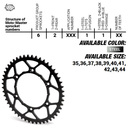 MOTO-MASTER galinė žvaigždė plieninė ULTRALIGHT 4395 42 (439542) KTM SX 50/SX 50 MINI '04-'13 (grandinė 415) spalva juoda