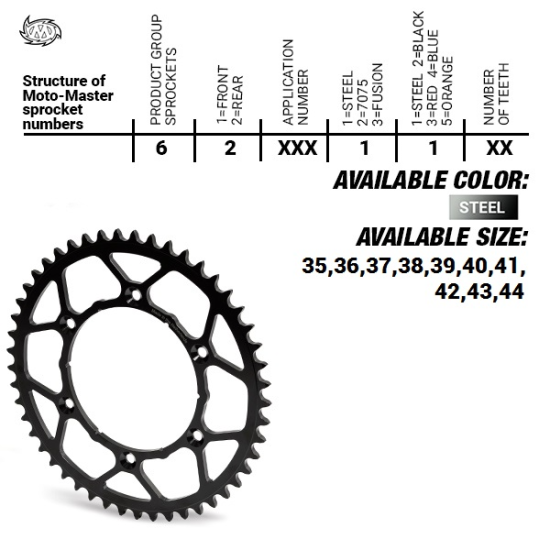 MOTO-MASTER rear sprocket steel ULTRALIGHT 4644 40 (464440) KTM SX 50/SX 50 MINI '14-, SX-E5 E-BIKE '19x17, TC 50 MINI '18