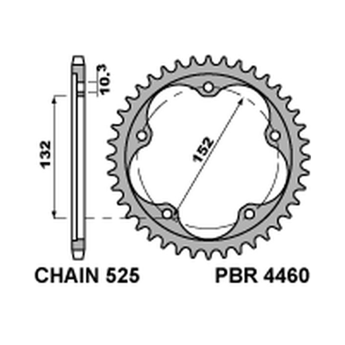 PBR rear sprocket 4460 43 ( HARDENED STEEL ) MV AUGUSTA 800/910/920/989/990/1000 04-16 (pitch 525)