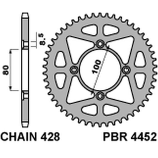 PBR rear sprocket 4452 55 BETA 125 REV3 TRIAL (03-05)