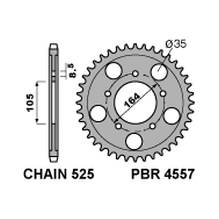 PBR rear sprocket 4557 48 C45 GILERA GP 800 '09-'13, APRILIA SRV850 '12 (+1) (pitch 525)