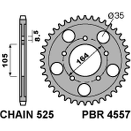 PBR rear sprocket 4557 48 C45 GILERA GP 800 '09-'13, APRILIA SRV850 '12 (+1) (pitch 525)