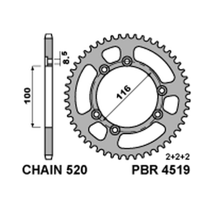PBR rear sprocket 4519 42 L BULTACO 250 SHERCO 94 (pitch 520)