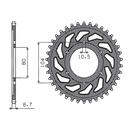 SUNSTAR galinė žvaigždė 488 44 KAWASAKI ZX9R (94-97), ZZR1200 (02-05) (JTR488.44) (žingsnis 530) (48844JT)
