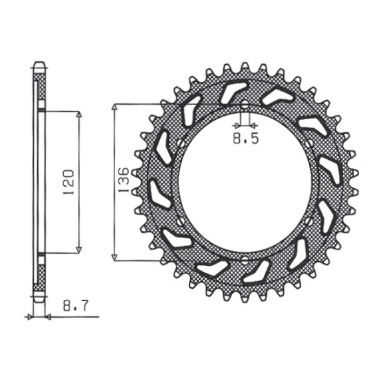 SUNSTAR rear sprocket 864 44 YAMAHA XJ 600 H,N 84-91, YX 600 RADIAN 86-87 (JTR862.44) (pitch 530) (86444JT)