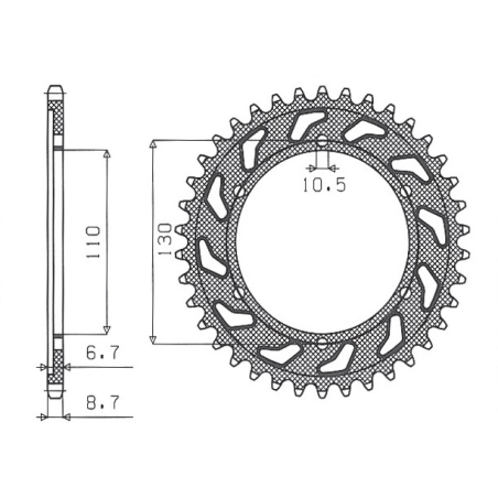 SUNSTAR galinė žvaigždė 241 39 YAMAHA XJR 1300 '04-'06, MT-01 '05-'11 (JTR479.39) (žingsnis 530) (24139JT)