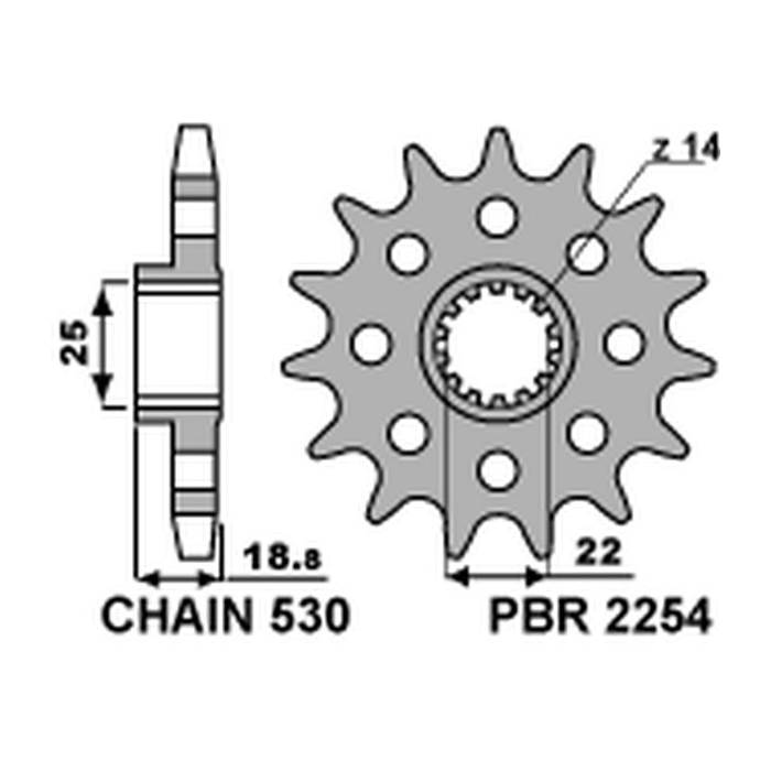 PBR front sprocket 2254 14 18NC DUCATI 1200 MULTISTRADA 10-13 (pitch 530)