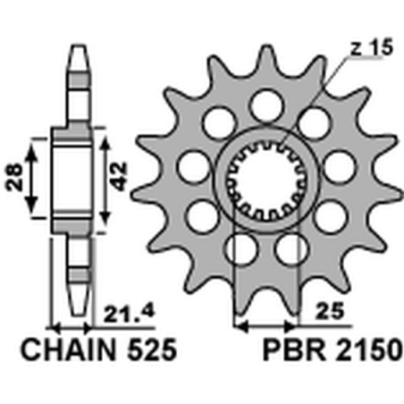 PBR priekinė žvaigždė 2150 16 18NC APRILIA 750/1200 (žingsnis 525) (JTF709.16)