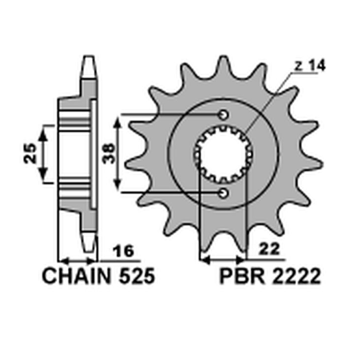 PBR front sprocket 2222 14 18NC DUCATI 796 10-12 (pitch 525)