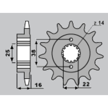 SUNSTAR priekinė žvaigždė 2075 14 DUCATI MONSTER 797 '17-18, SCRAMBLER 800 '17-18, SUPERSPORT 939 '17-18 (JTF736.14) (žingsnis 5