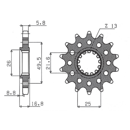 SUNSTAR front sprocket 2093M 14 KAWASAKI ZX6R '03-'06 (JTF1307.14) (pitch 520) (2093M14JT)