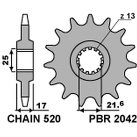 PBR priekinė žvaigždė 2042 16 18NC HONDA CB 500F/X '13-15, CBR 500R `13-15 (žingsnis 520)