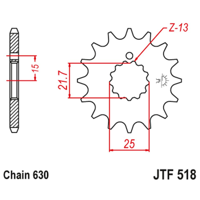 JT front sprocket 518 16 KAWASAKI Z 650 /750 '79-'83 (51816JT) (chain 630) (+1)