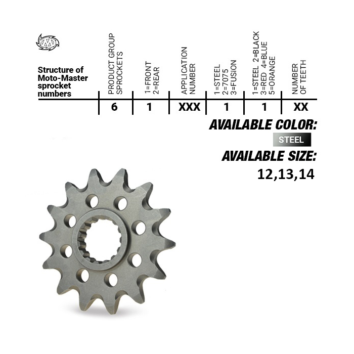 MOTO-MASTER front sprocket 2102 13 (210213) SELF-CLEANING GAS GAS EC 125/200/250/300 '00-'20, RIEJU MR 300 '21-, (JTF715.13)