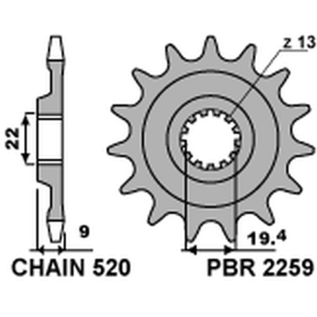 PBR priekinė žvaigždė 2259 13 18NC (2292 13) SUZUKI RMZ 250 13-16 (JTF1442.13) (žingsnis 520)