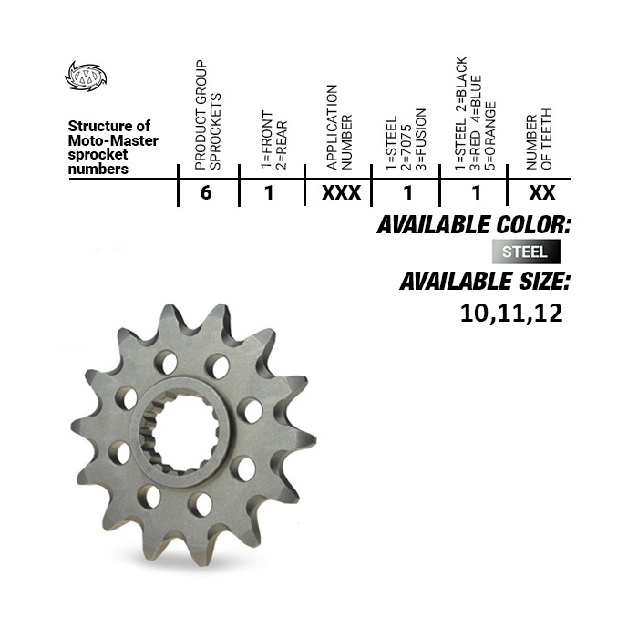 MOTO-MASTER front sprocket 2240 10 (224010) KTM SX 50/SX 50 MINI '02-, SX-E5 E-BIKE '19x17, TC 50 MINI '18-. EE 5 E-BIKE '19