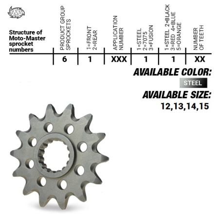 MOTO-MASTER priekinė žvaigždė 2141 13 KAWASAKI KXF 450 '06-'20, KLX 450R '07-'20(JTF1565.13) (214113) (56513)YFZ 450 '04-'13