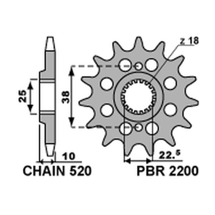PBR front sprocket 2200 14 18NC BMW G 450X 08-10, HUSQVARNA 449/511 (pitch 520) (JTF403.14)