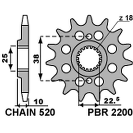 PBR priekinė žvaigždė 2200 14 18NC BMW G 450X 08-10, HUSQVARNA 449/511 (žingsnis 520) (JTF403.14)