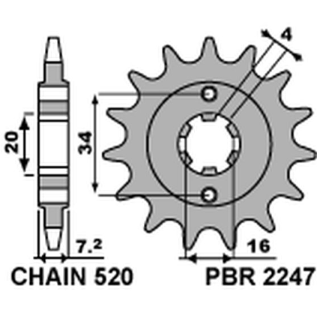 PBR priekinė žvaigždė 2247 13 18NC KTM 125 DUKE 11-16 (žingsnis 520) (JTF1903.13)