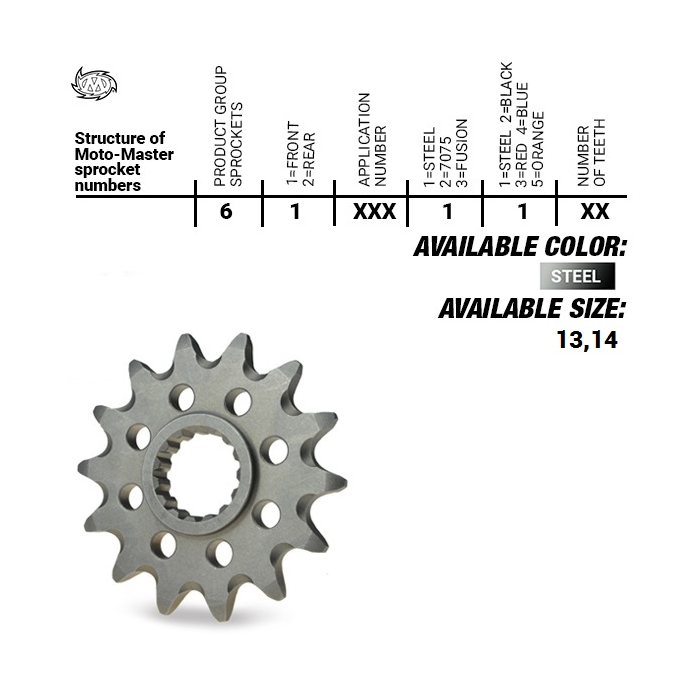 MOTO-MASTER front sprocket 565 14 YAMAHA YZ 250 99-20, WR/YZF 400/426/450, KAWASAKI KXF '06-'20 (JTF565.14) (56514)YFZ 450 '0