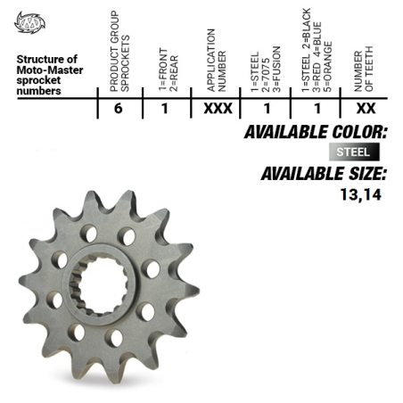 MOTO-MASTER priekinė žvaigždė 565 14 YAMAHA YZ 250 99-20, WR/YZF 400/426/450, KAWASAKI KXF '06-'20 (JTF565.14) (56514)YFZ 450 '0