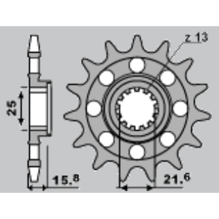 CHT priekinė žvaigždė 2093M 15 KAWASAKI ZX6R 05-06