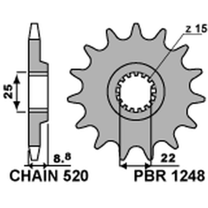 PBR front sprocket 1248 15 18NC KTM SX/EXC 125/150 '88-'19 SELF-CLEANING (JTF1901.15SC) (pitch 520)