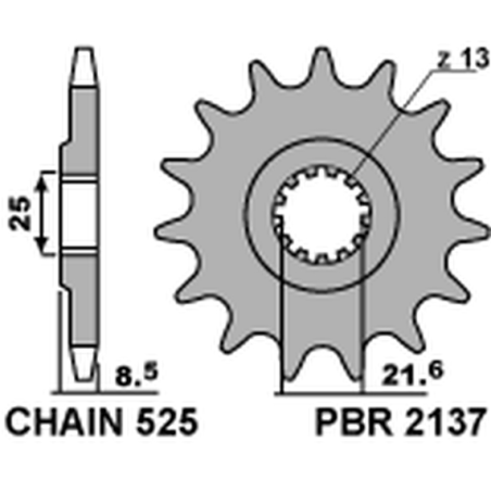 PBR priekinė žvaigždė 2137 17 KAWASAKI ZX10R '04-'18 (JTF1537.17) (žingsnis 525) (153717JT)