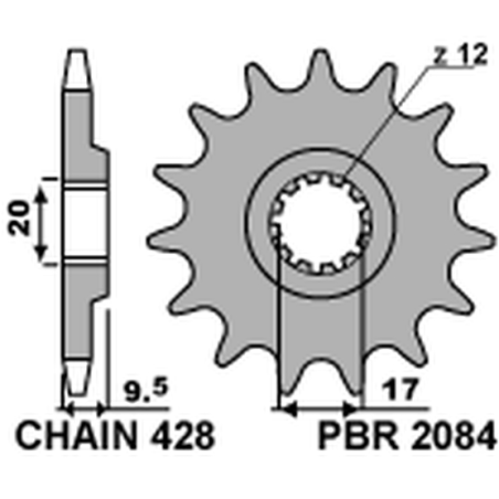 PBR priekinė žvaigždė 2084 14 KTM SX 85 '04-'18 (JTF1907.14) (žingsnis 428) (208414JT)