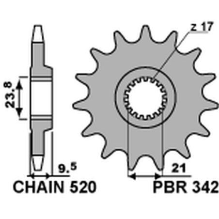 PBR front sprocket 342 13 HONDA CR 250 '88-'07, CRF 450R/X '02-'15 (JTF284.13) (pitch 520) (34213JT)