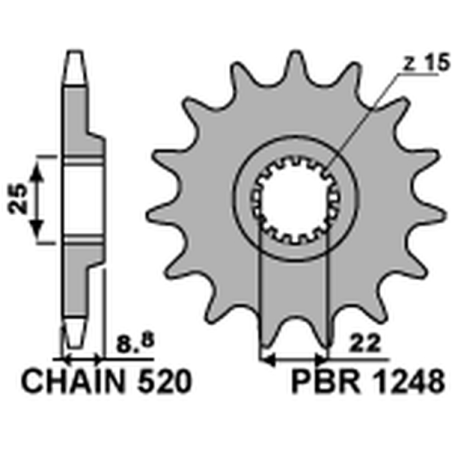 PBR priekinė žvaigždė 1248 13 KTM SX/EXC '91-'19 (JTF1901.13) (žingsnis 520) (124813JT)