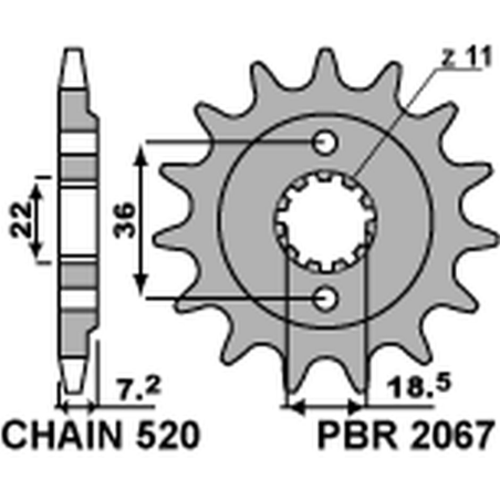 PBR priekinė žvaigždė 2067 14 18NC HONDA CRF 250L '13-'20 (JTF1321.14) (can be used as 2506 14 and 2261 14) (žingsnis 520)