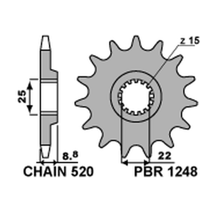 PBR front sprocket 1248 12 KTM SX/EXC '91-'19 (JTF1901.12) (pitch 520) (124812JT)