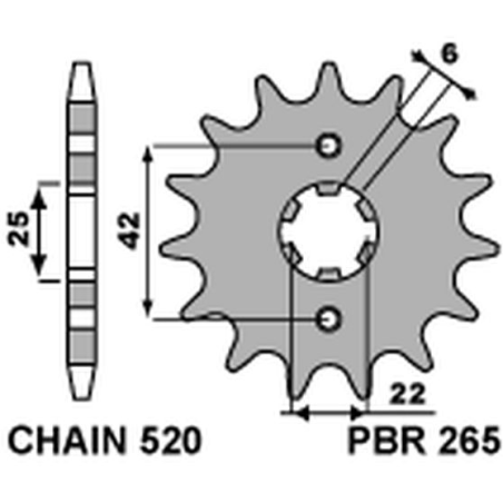 PBR priekinė žvaigždė 265 14 18NC HONDA XL 250S 78-81 (žingsnis 520)