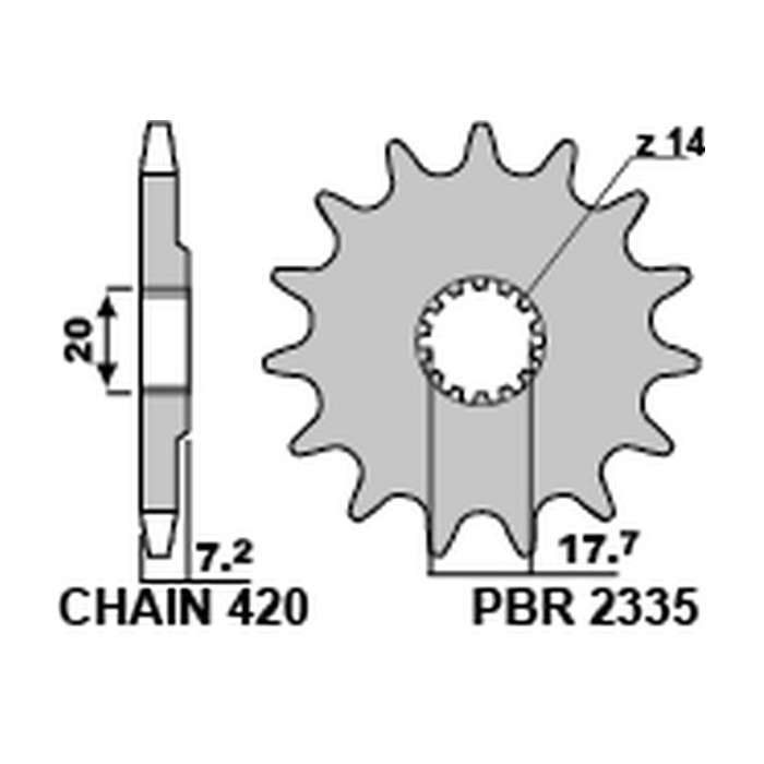 PBR front sprocket 2335 14 18NC YAMAHA YZ 65 18-20 (pitch 420)
