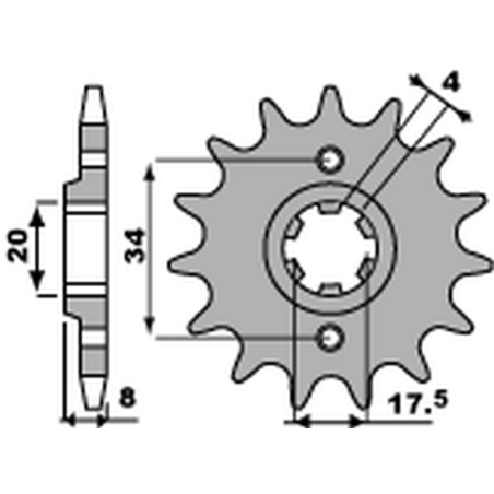 PBR priekinė žvaigždė 328 14 HONDA NSR 125R '93-'02, VT 125 C '99-'07, XL 125V VARADERO '01-'13 (JTF327.14) (žingsnis 520) (2791