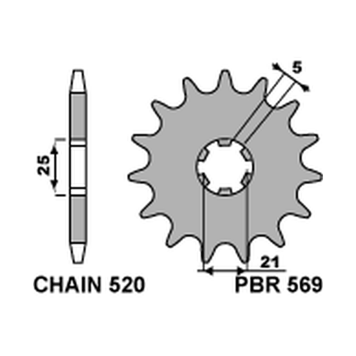 PBR front sprocket 569 15 KAWASAKI KX 250 '87-'98, YAMAHA YZ 250 '77-'98 (JTF569.15) (pitch 520) (56915JT)