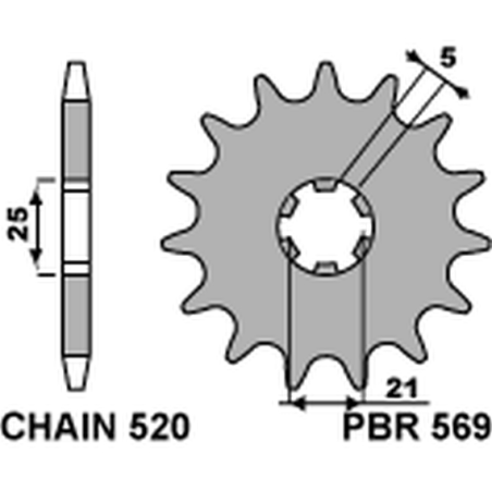 PBR priekinė žvaigždė 569 15 KAWASAKI KX 250 '87-'98, YAMAHA YZ 250 '77-'98 (JTF569.15) (žingsnis 520) (56915JT)