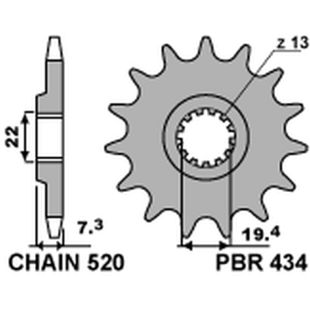 PBR priekinė žvaigždė 434 14 SUZUKI DR 250 '82-'87, GZ 250, GN 250 (JTF434.14) (žingsnis 520) (434.14JT)