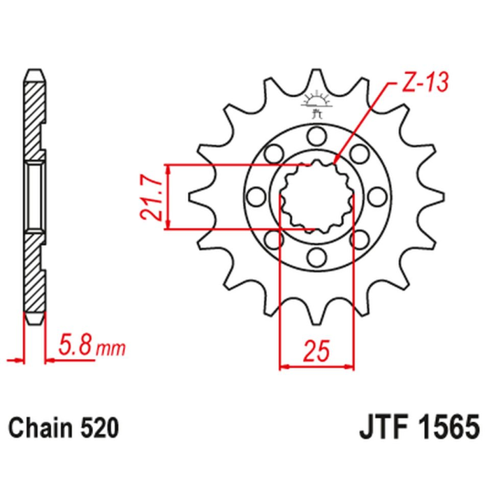 JT front sprocket 2141 13 KAWASAKI KXF 450 '06-20' KLX 450 '08-20' (214113JT) (pitch 520)
