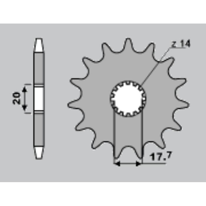 JR priekinė žvaigždė 577 17 (55817JT) YAMAHA YZ 80/85, DT 125R, TDR 125 (JTF558.17)