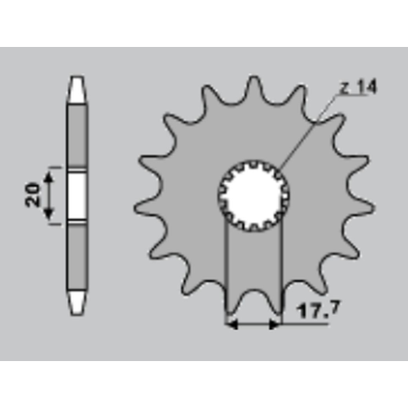 JR priekinė žvaigždė 577 15 (55815JT) YAMAHA YZ 80/85, DT 125R, TDR 125