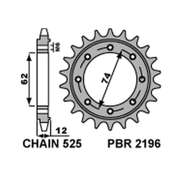 PBR front sprocket 2196 22 18NC GILERA GP 800 (09-13), APRILIA SRV850 (12) (pitch 525)