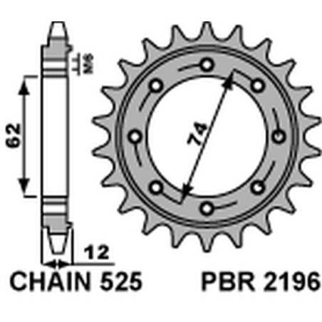 PBR front sprocket 2196 22 18NC GILERA GP 800 (09-13), APRILIA SRV850 (12) (pitch 525)