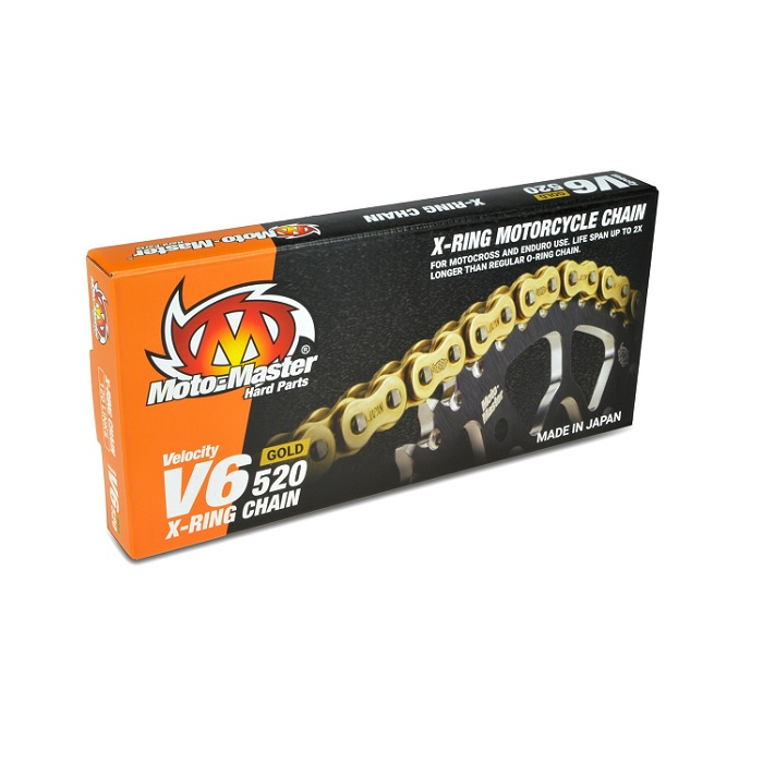 MOTO-MASTER grandinė V6-520G X-RING GOLD CHAIN grandinė spalva auksinė (120 jungčių, grandinės jungtis komplekte)
