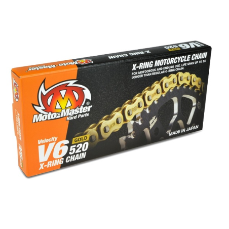 MOTO-MASTER grandinė V6-520G X-RING GOLD CHAIN grandinė spalva auksinė (120 jungčių, grandinės jungtis komplekte)